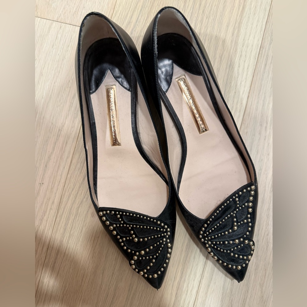 Sophia Webster black and gold butterfly flats size 38.5